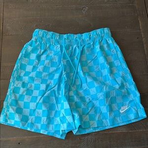 Nike Turquoise Checkered Mens Shorts Embroidered Logo NWT